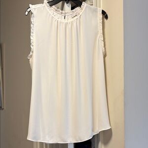 NWOT LOFT White Ruffle Trim Mixed Media Sleeveless Blouse Shell XL